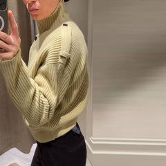 Stand Collar Solid Knit Cardigan