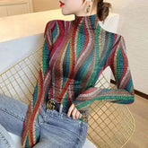 Striped Half High Neck Pullover