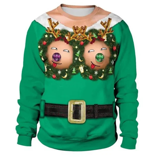 3D Reindeer Print Christmas Sweatshirt