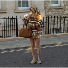 Color Block Striped Knit Sweater
