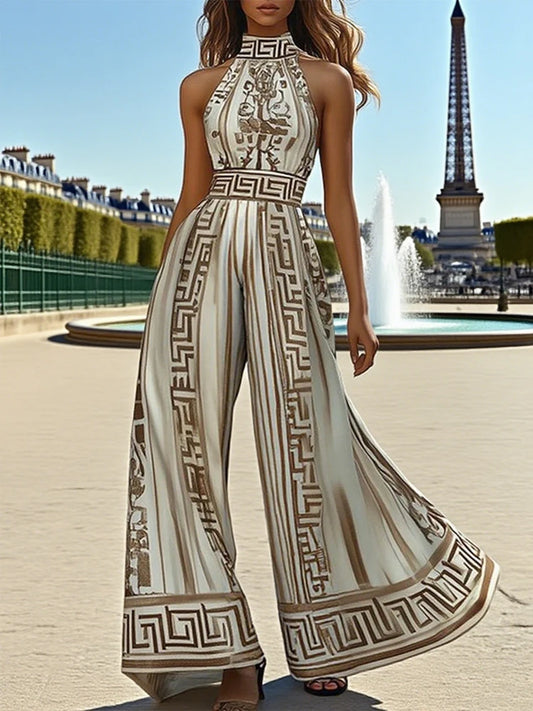 Halter Neck Geometric Print Jumpsuit