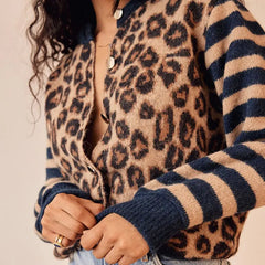 Y2K Vintage Striped Leopard Sweater Coat