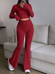 Zip Rib Knit Top and Pants Set