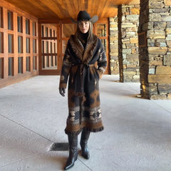 V-Neck Printed Knit Cardigan With Belt