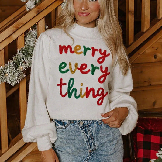 Merry Everything Letter Print Christmas Sweater