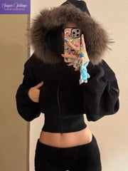 Fur Collar Hooded Crop Jacket
