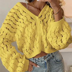 V-neck Crochet Knit Cardigan