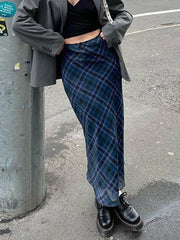 Argyle Plaid Midi Skirt with Tie-Up Detail