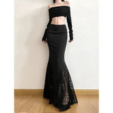 Black Lace Patchwork Mermaid Skirt