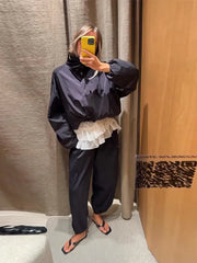 Solid Zip Stand Collar Bomber Jacket