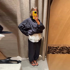 Solid Zip Stand Collar Bomber Jacket