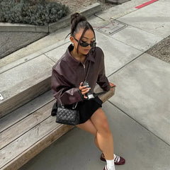 Vintage Leather Short Zip Jacket