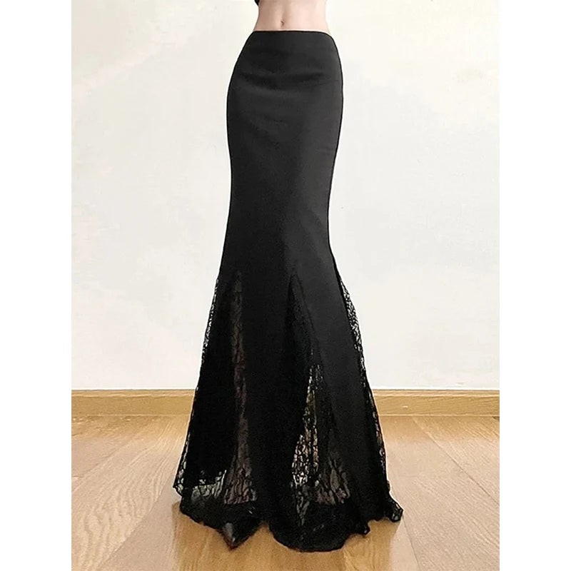 Black Lace Patchwork Mermaid Skirt