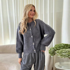 Stand Collar Solid Knit Cardigan