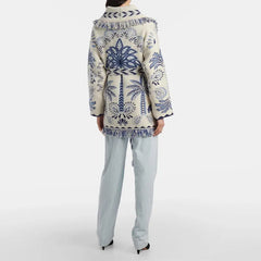 V-Neck Printed Knit Cardigan With Belt