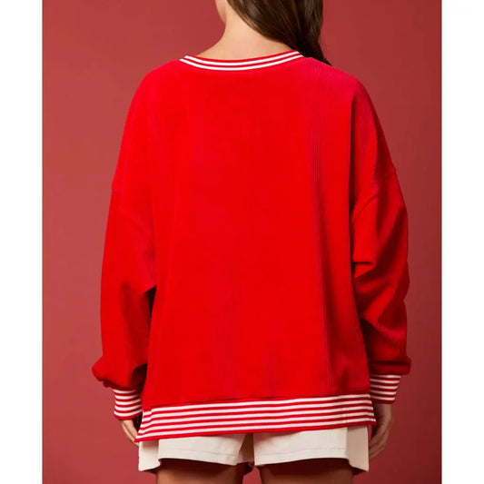 Y2K Christmas Striped Patchwork Sweatshirt for Women