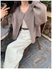 Short Woolen Round Neck Jacket