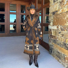 V-Neck Printed Knit Cardigan With Belt