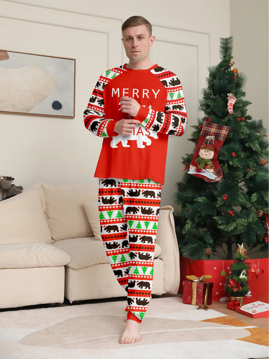 Bear & Christmas Tree Print Pajama Set
