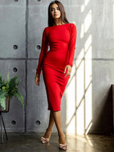Red Long Sleeve Midi Bandage Dress