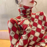 Letter Knit Turtleneck Sweater
