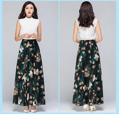 Chiffon Print A-Line Long Skirt