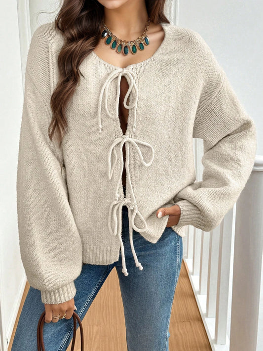 V-Neck Solid Knit Cardigan