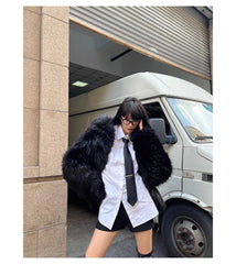 Oversized Black Faux Fur Coat