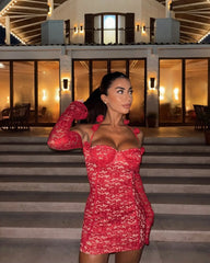 Red Lace Halter Mini Dress