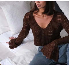 Hollow Knit V-Neck Crop Cardigan