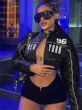 Letter PU Patchwork Crop Jacket