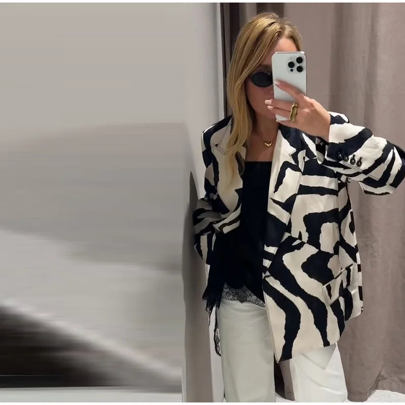 Striped Turn-Down Collar Jacket