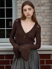 Hollow Knit V-Neck Crop Cardigan