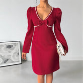 Red Deep V-Neck Dress