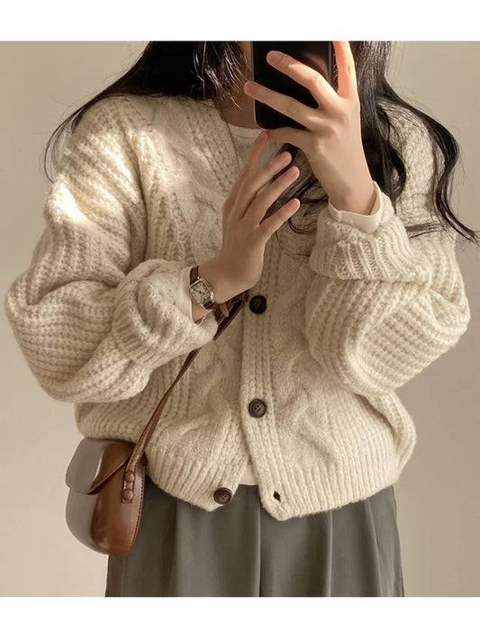 Single-Breasted V-Neck Knit Cardigan