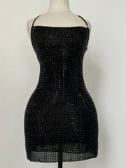 Black Rhinestone Mini Dress