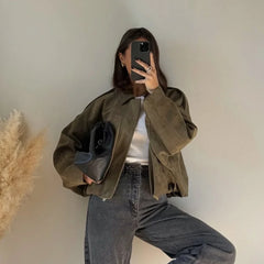 Green Suede Bomber Jacket