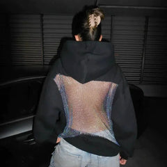 Back Hollow Loose Hooded Long Sleeve Sweatshirt