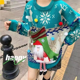 3D Cartoon Christmas Red Knit Sweater