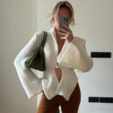 White Hollow Out Knit Cardigan