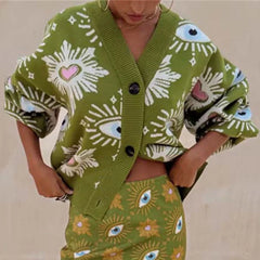 Geometric Print V-Neck Cardigan