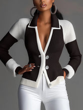 Color Block Lapel Knit Cardigan