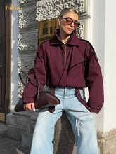 Burgundy Zipper Bomber Jacket