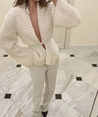 White Hollow Out Knit Cardigan