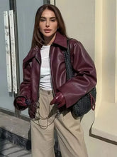 Wine Red Faux Leather Jacket