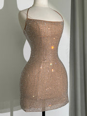 Black Rhinestone Mini Dress