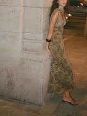 Animal Print Scarf Dress with Hanging Collar