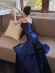 Blue Ruffle Mermaid Dress with Spaghetti Straps