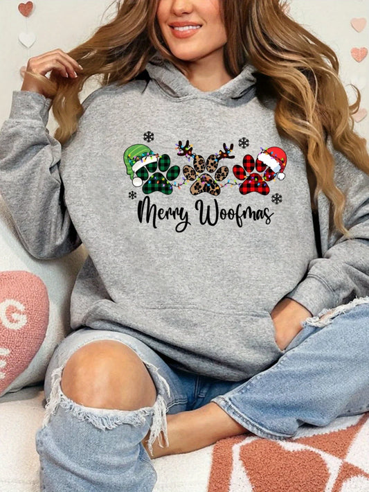 Santa Hat and Reindeer Letter Print Hoodie