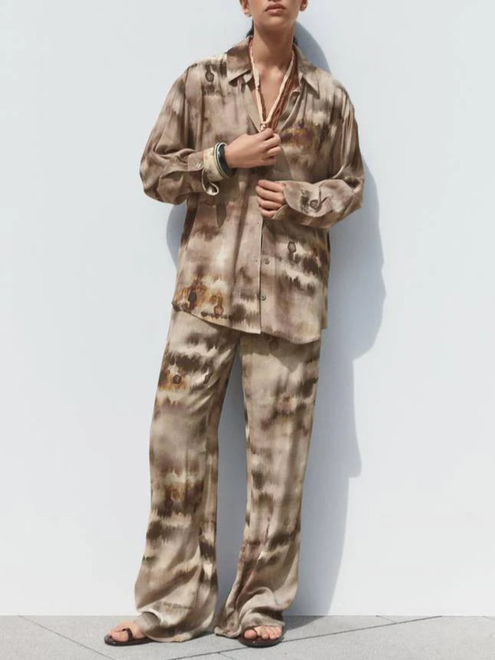 Printed Shirt and Wide Leg Pants